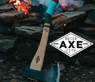 Axe in front of fire