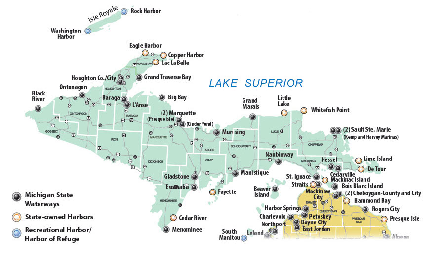 map of harbors in michigan's upper peninsula