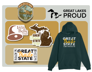 Great Lake Proud logo with merchandise such as sweatshirt, stickers, etc.
