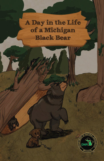 Cover of the comic title, A day in the life of a Michigan black bear. Click on the image to go to the first page. See full directions below.